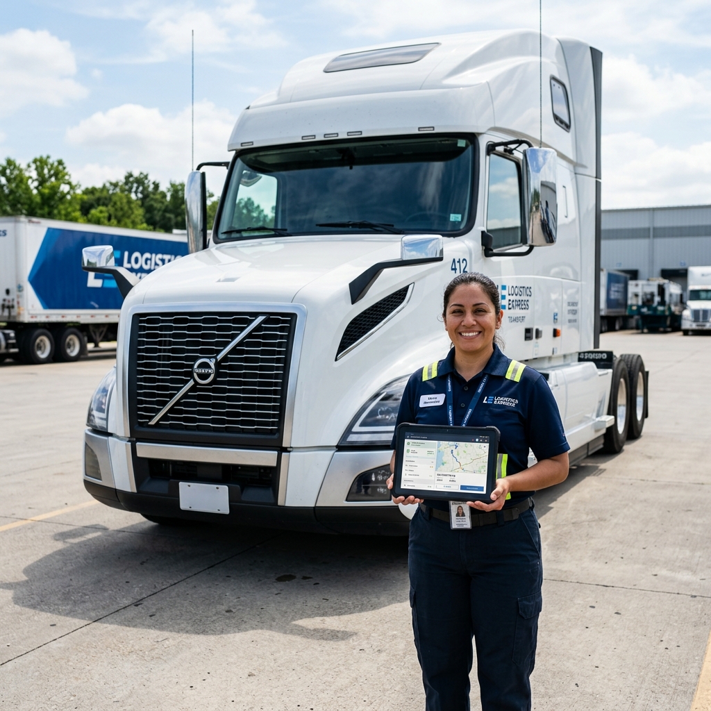 Truck driver with tablet